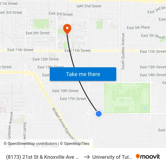 (8173) 21st St & Knoxville Ave Wb to University of Tulsa map