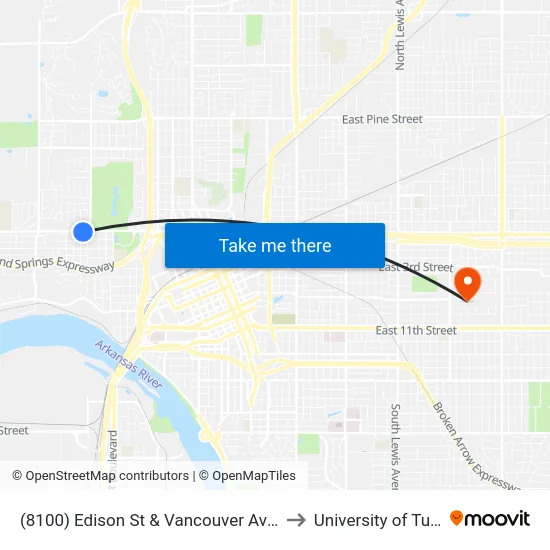 (8100) Edison St & Vancouver Ave Eb to University of Tulsa map