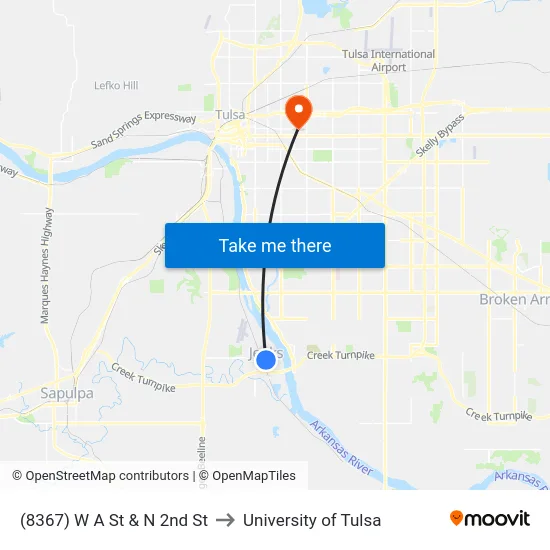(8367) W A St & N 2nd St to University of Tulsa map