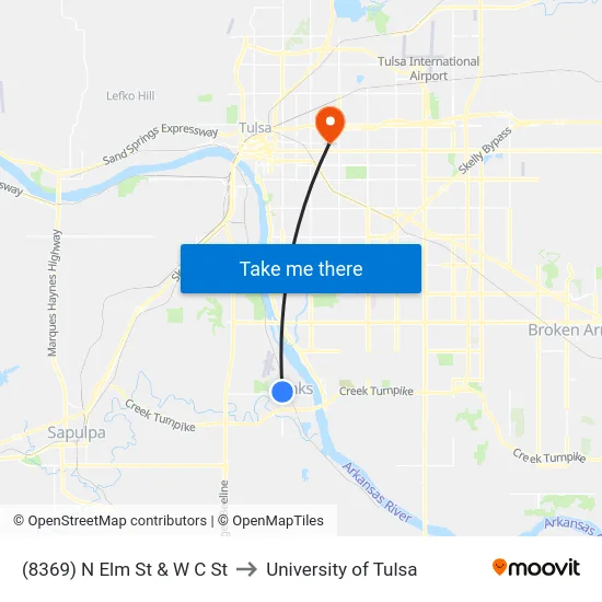 (8369) N Elm St & W C St to University of Tulsa map