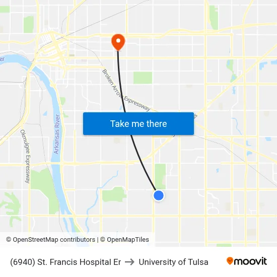 (6940) St. Francis Hospital Er to University of Tulsa map