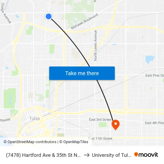 (7478) Hartford Ave & 35th St N Sb to University of Tulsa map