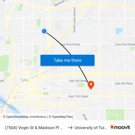 (7504) Virgin St & Madison Pl Wb to University of Tulsa map