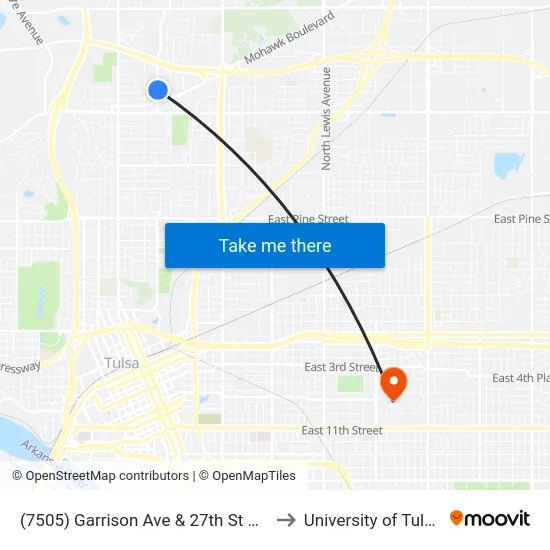 (7505) Garrison Ave & 27th St Nb to University of Tulsa map