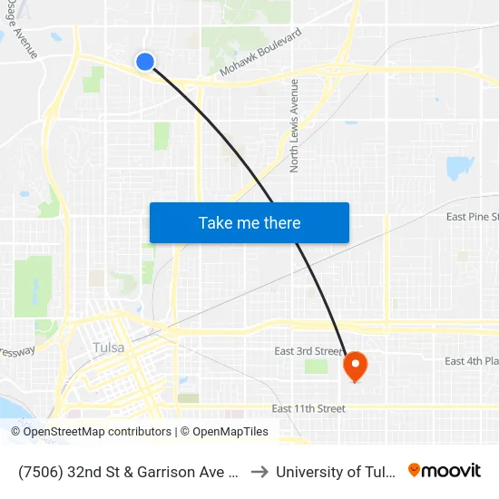 (7506) 32nd St & Garrison Ave Eb to University of Tulsa map
