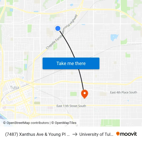 (7487) Xanthus Ave & Young Pl Nb to University of Tulsa map