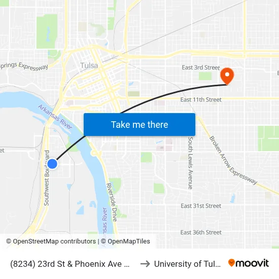 (8234) 23rd St & Phoenix Ave Wb to University of Tulsa map