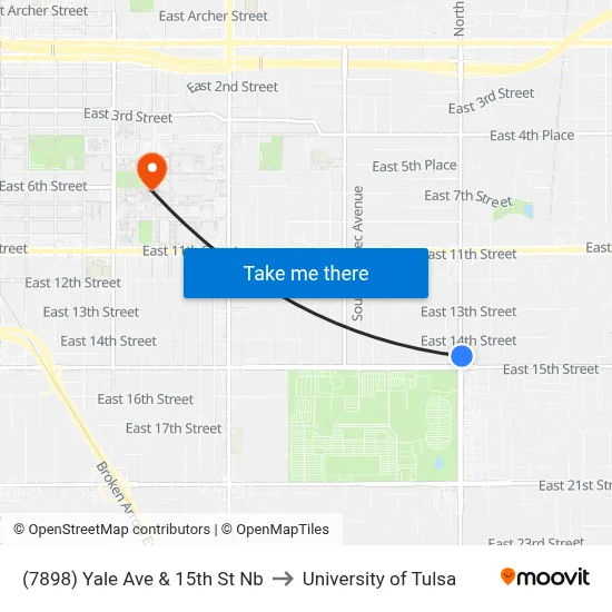 (7898) Yale Ave & 15th St Nb to University of Tulsa map