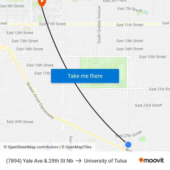 (7894) Yale Ave & 29th St Nb to University of Tulsa map