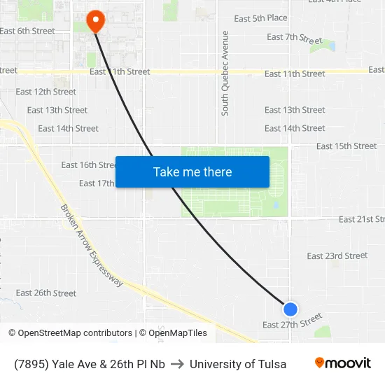 (7895) Yale Ave & 26th Pl Nb to University of Tulsa map