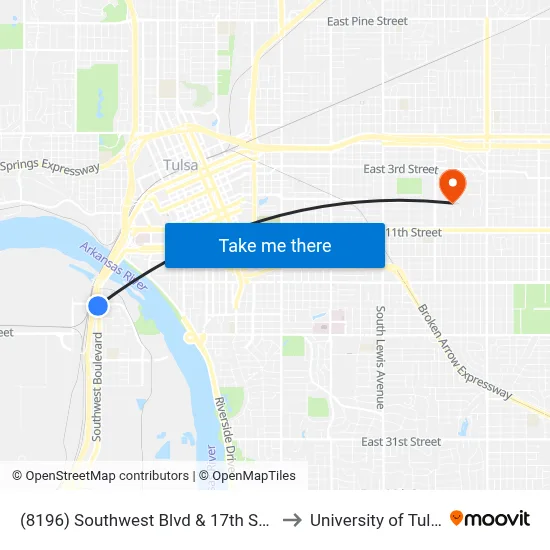 (8196) Southwest Blvd & 17th St Sb to University of Tulsa map