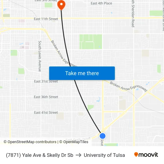 (7871) Yale Ave & Skelly Dr Sb to University of Tulsa map