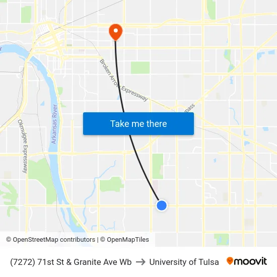 (7272) 71st St & Granite Ave Wb to University of Tulsa map