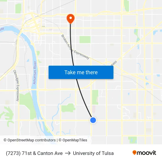(7273) 71st & Canton Ave to University of Tulsa map