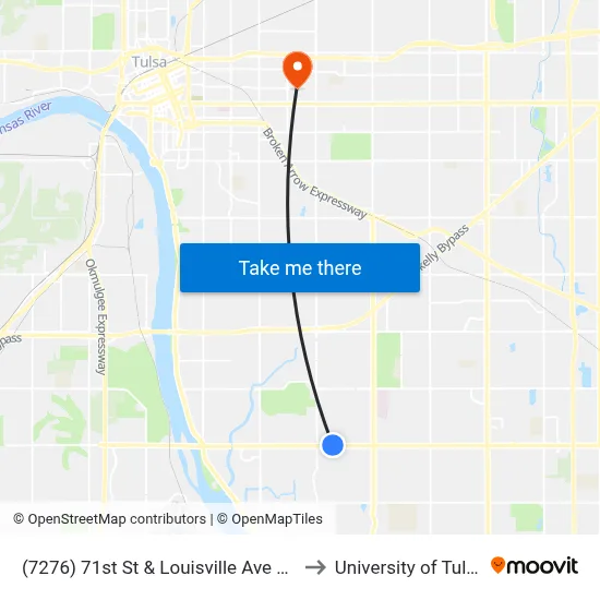 (7276) 71st St & Louisville Ave Wb to University of Tulsa map