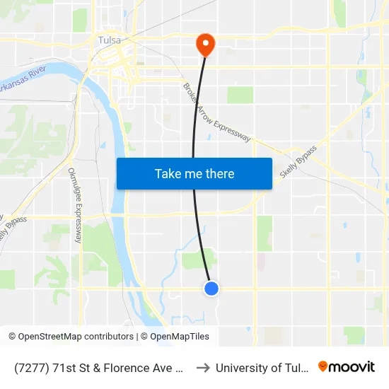 (7277) 71st St & Florence Ave Wb to University of Tulsa map