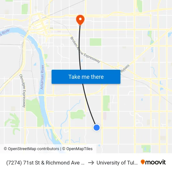 (7274) 71st St & Richmond Ave Wb to University of Tulsa map