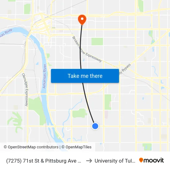 (7275) 71st St & Pittsburg Ave Wb to University of Tulsa map