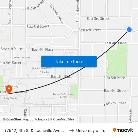 (7642) 4th St & Louisville Ave Wb to University of Tulsa map
