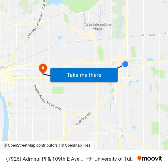 (7926) Admiral Pl & 109th E Ave Eb to University of Tulsa map