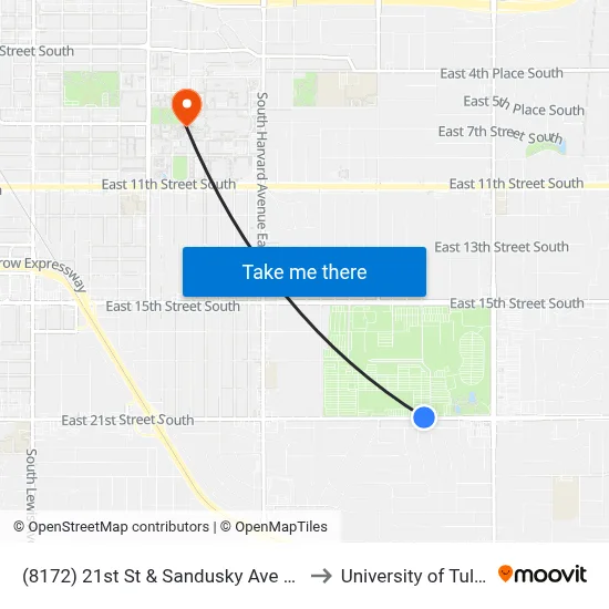 (8172) 21st St & Sandusky Ave Wb to University of Tulsa map