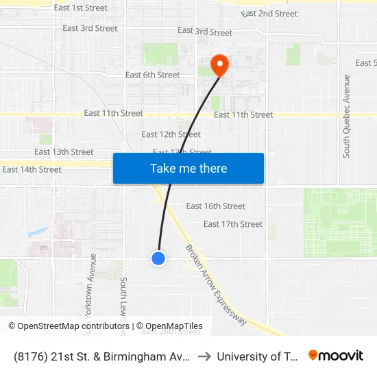 (8176) 21st St. & Birmingham Ave. Wb to University of Tulsa map