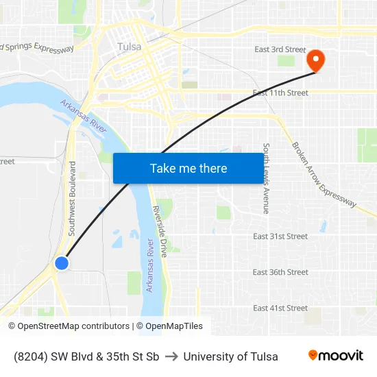 (8204) SW Blvd & 35th St Sb to University of Tulsa map