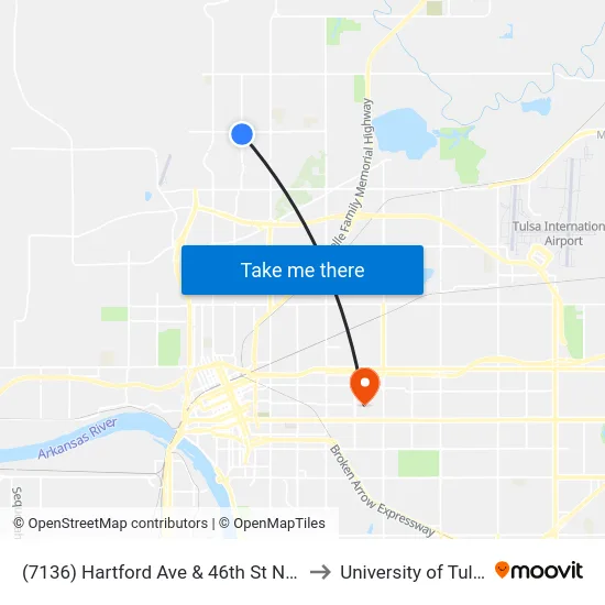 (7136) Hartford Ave & 46th St N Nb to University of Tulsa map