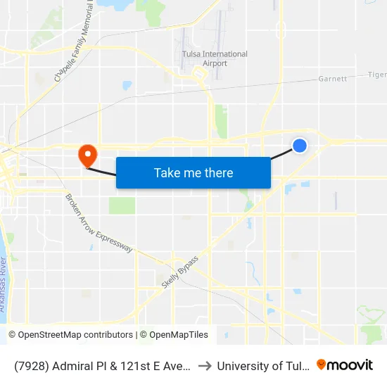 (7928) Admiral Pl & 121st E Ave Eb to University of Tulsa map