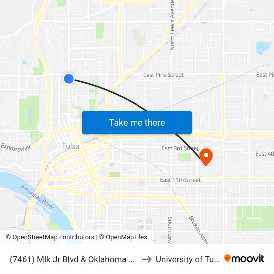 (7461) Mlk Jr Blvd & Oklahoma St Sb to University of Tulsa map