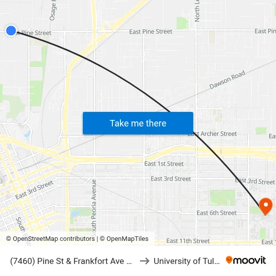 (7460) Pine St & Frankfort Ave Wb to University of Tulsa map