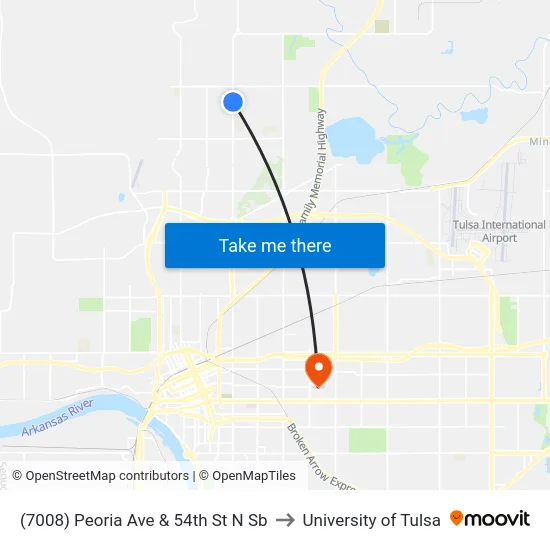 (7008) Peoria Ave & 54th St N Sb to University of Tulsa map