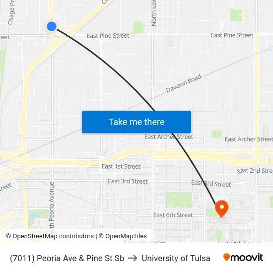 (7011) Peoria Ave & Pine St Sb to University of Tulsa map