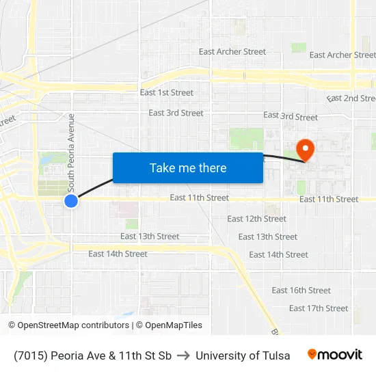 (7015) Peoria Ave & 11th St Sb to University of Tulsa map