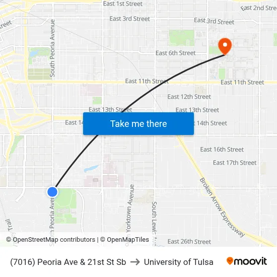 (7016) Peoria Ave & 21st St Sb to University of Tulsa map