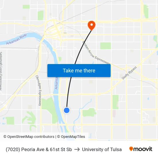 (7020) Peoria Ave & 61st St Sb to University of Tulsa map