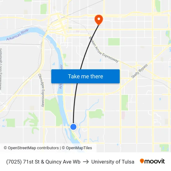 (7025) 71st St & Quincy Ave Wb to University of Tulsa map