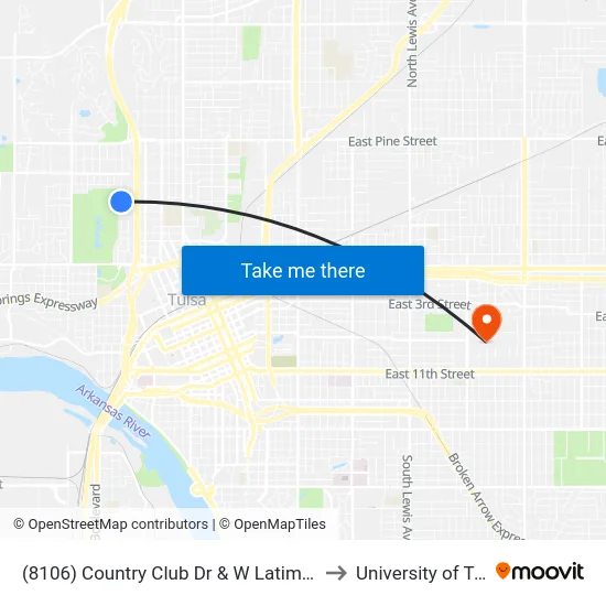 (8106) Country Club Dr & W Latimer St Eb to University of Tulsa map
