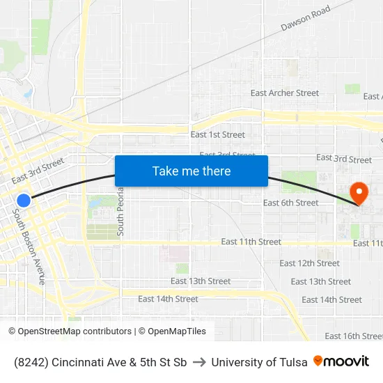 (8242) Cincinnati Ave & 5th St Sb to University of Tulsa map