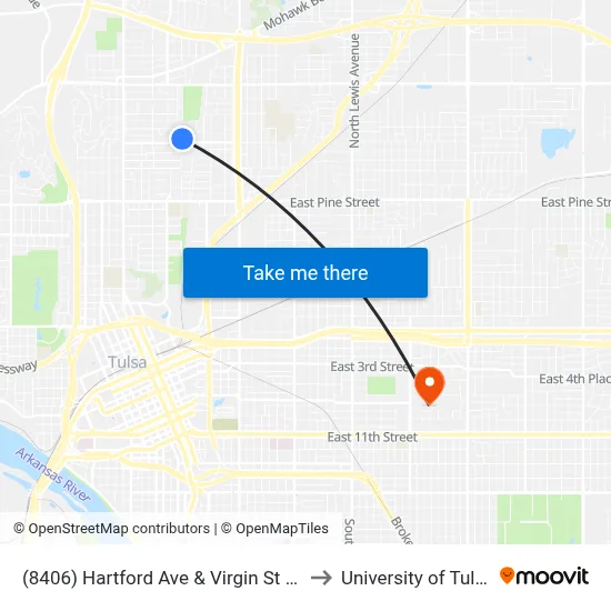 (8406) Hartford Ave & Virgin St Nb to University of Tulsa map