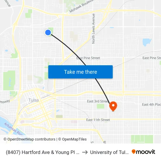 (8407) Hartford Ave & Young Pl Nb to University of Tulsa map