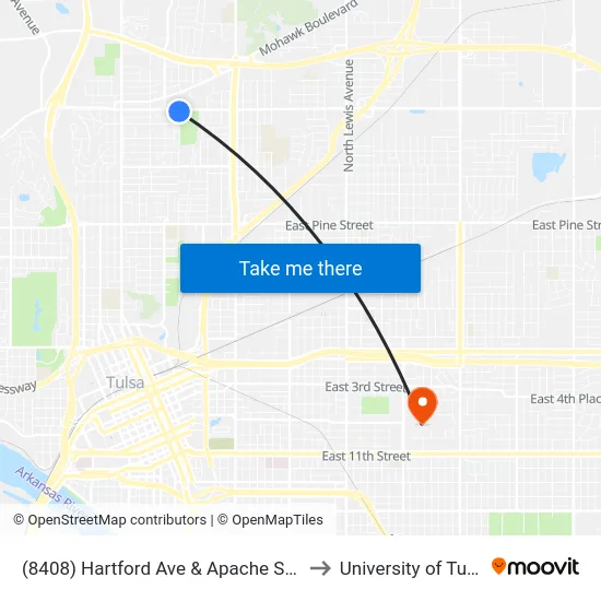 (8408) Hartford Ave & Apache St Sb to University of Tulsa map