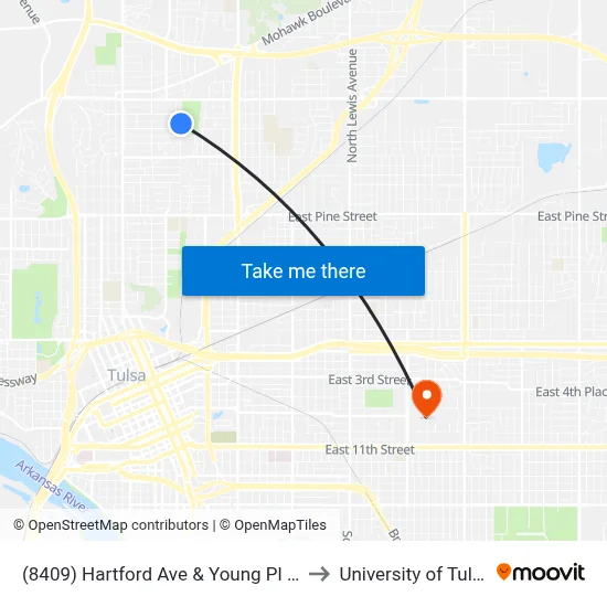 (8409) Hartford Ave & Young Pl Sb to University of Tulsa map