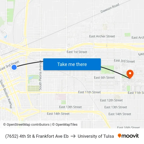 (7652) 4th St & Frankfort Ave Eb to University of Tulsa map