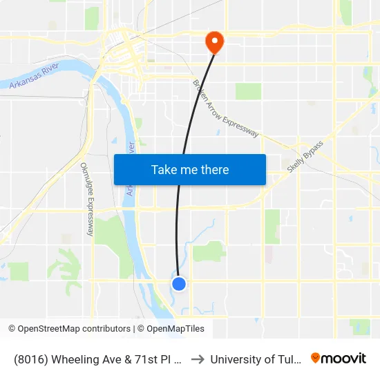 (8016) Wheeling Ave & 71st Pl Sb to University of Tulsa map