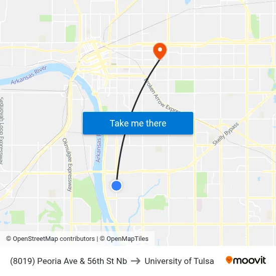 (8019) Peoria Ave & 56th St Nb to University of Tulsa map