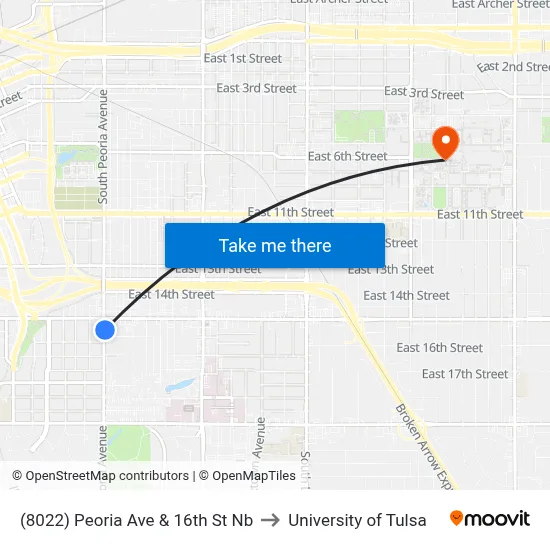 (8022) Peoria Ave & 16th St Nb to University of Tulsa map