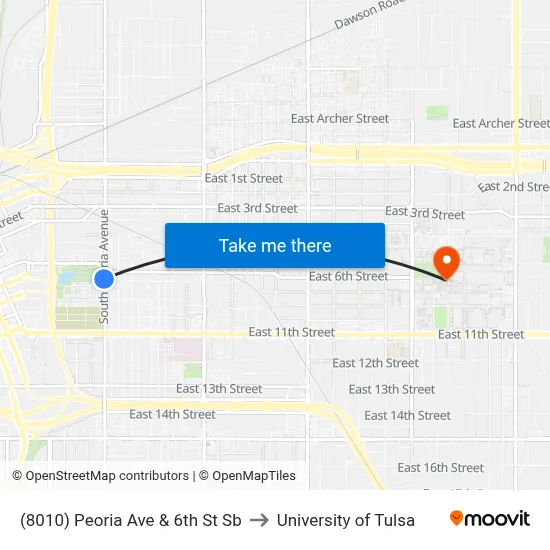 (8010) Peoria Ave & 6th St Sb to University of Tulsa map