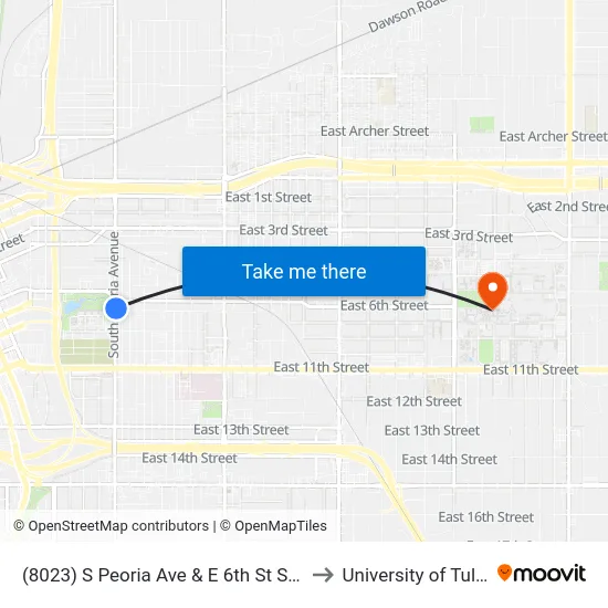 (8023) S Peoria Ave & E 6th St S Nb to University of Tulsa map