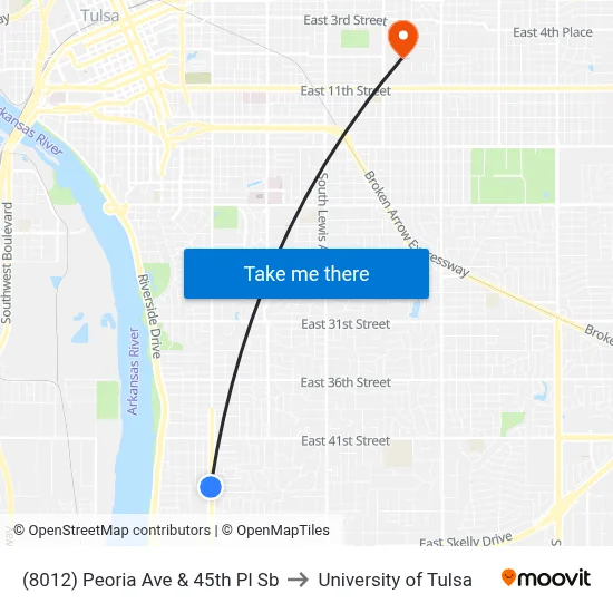 (8012) Peoria Ave & 45th Pl Sb to University of Tulsa map